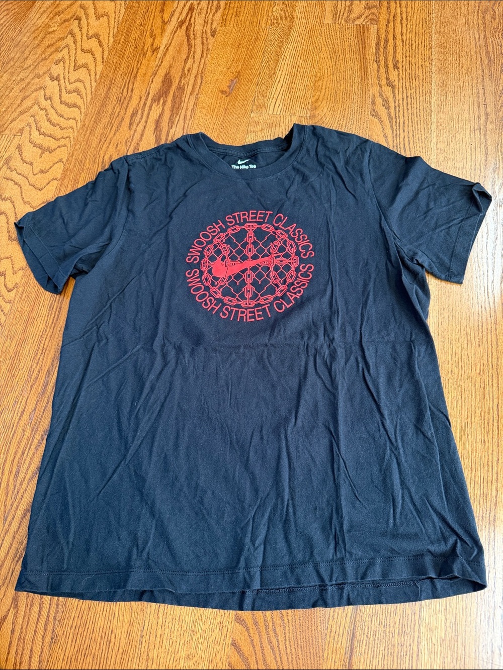 Nike Black Short-Sleeve Tee with Red Swoosh Street Classics Graphic